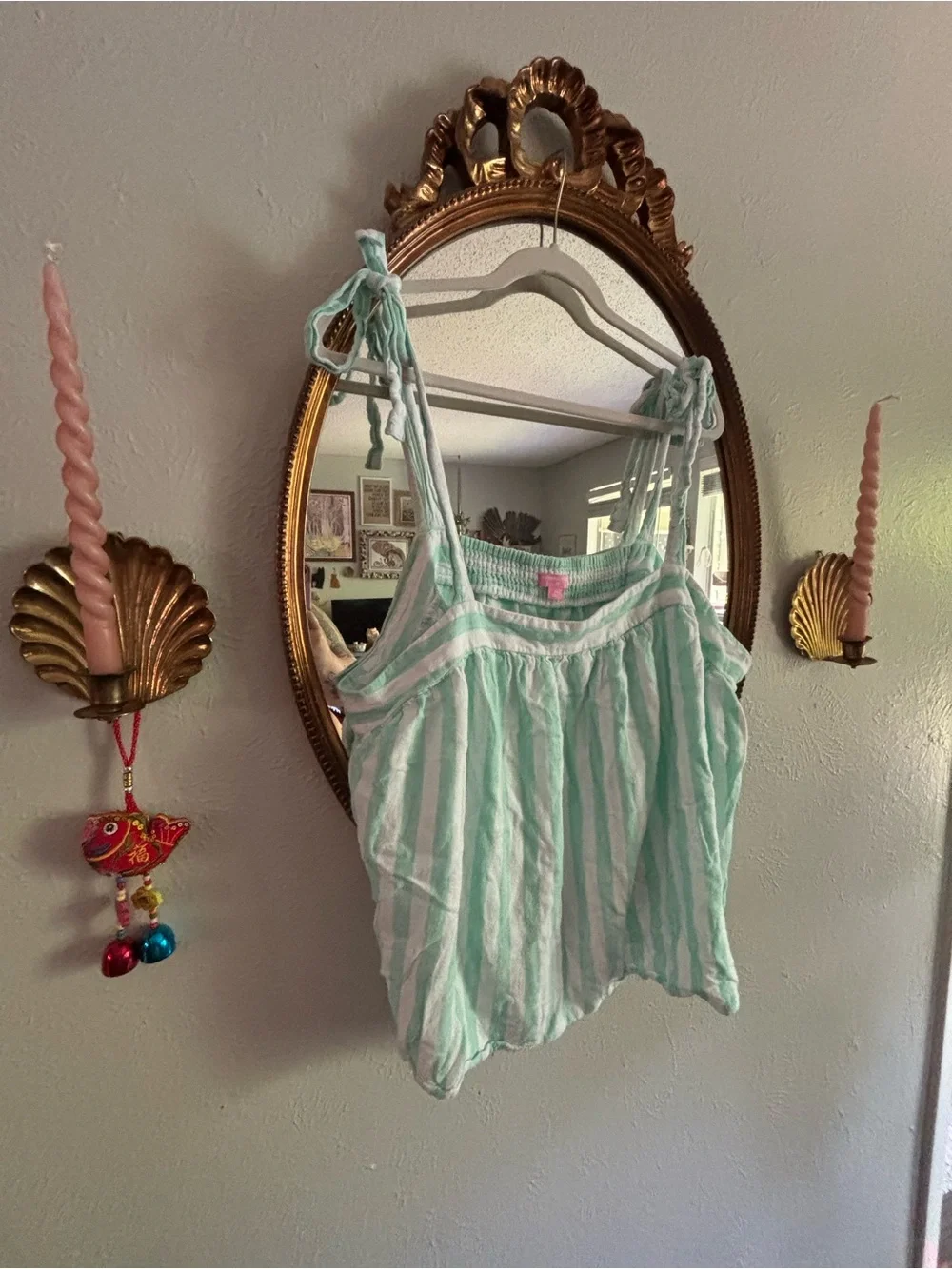 Target Stoney Clover Mint Green and White Striped Pajama Tank and Shorts Set